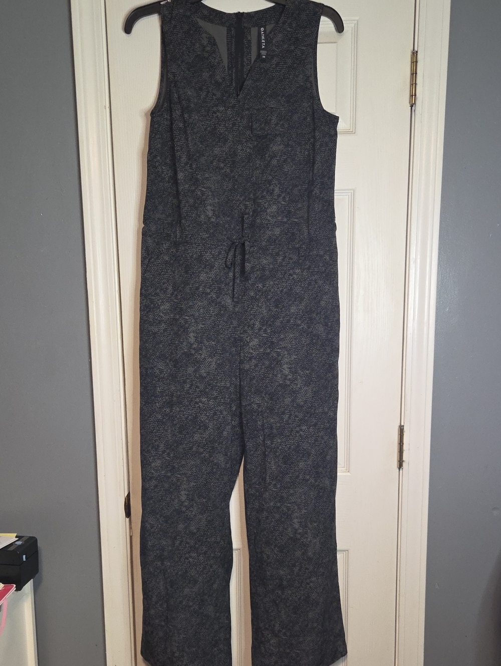 Athleta Dark Gray Textured Sleeveless Jumpsuit with Drawstring